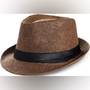 Straw Fedora Men’s Hat Coffee Color One Size